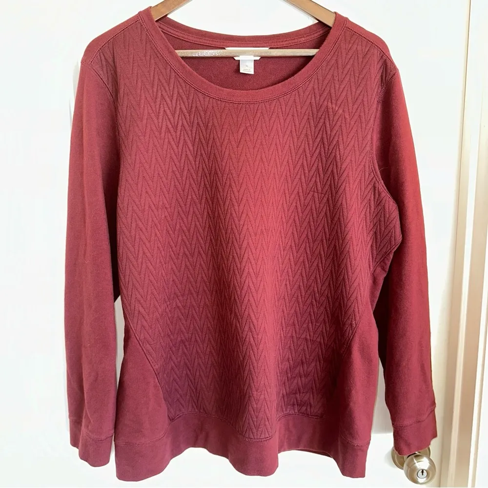 Christopher & Banks maroon Chevron stitched sweatshirt, women, XL - Image 2