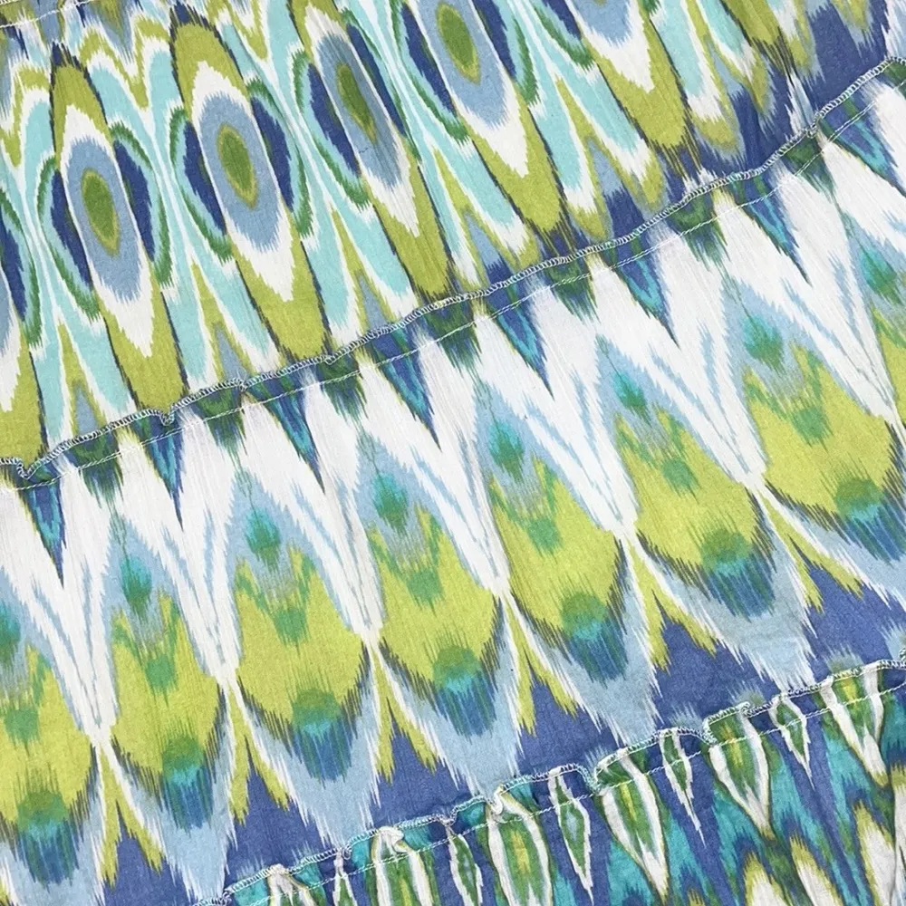 Vintage Maxi Skirt Tie Dye Peacock Long Tiered M Medium Blue - Image 2