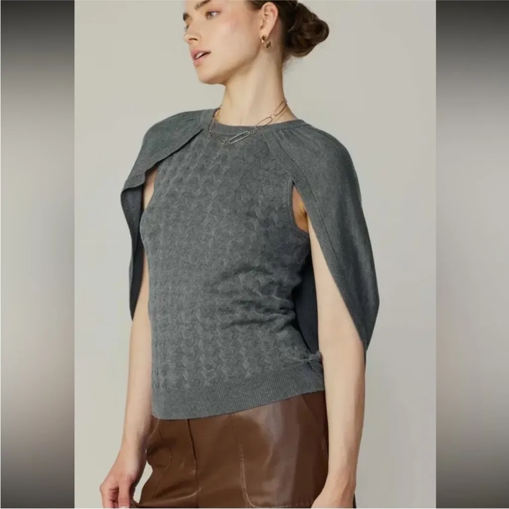 Current Air Grey Open Sleeve Cape Sweater Size L NWT - Image 3