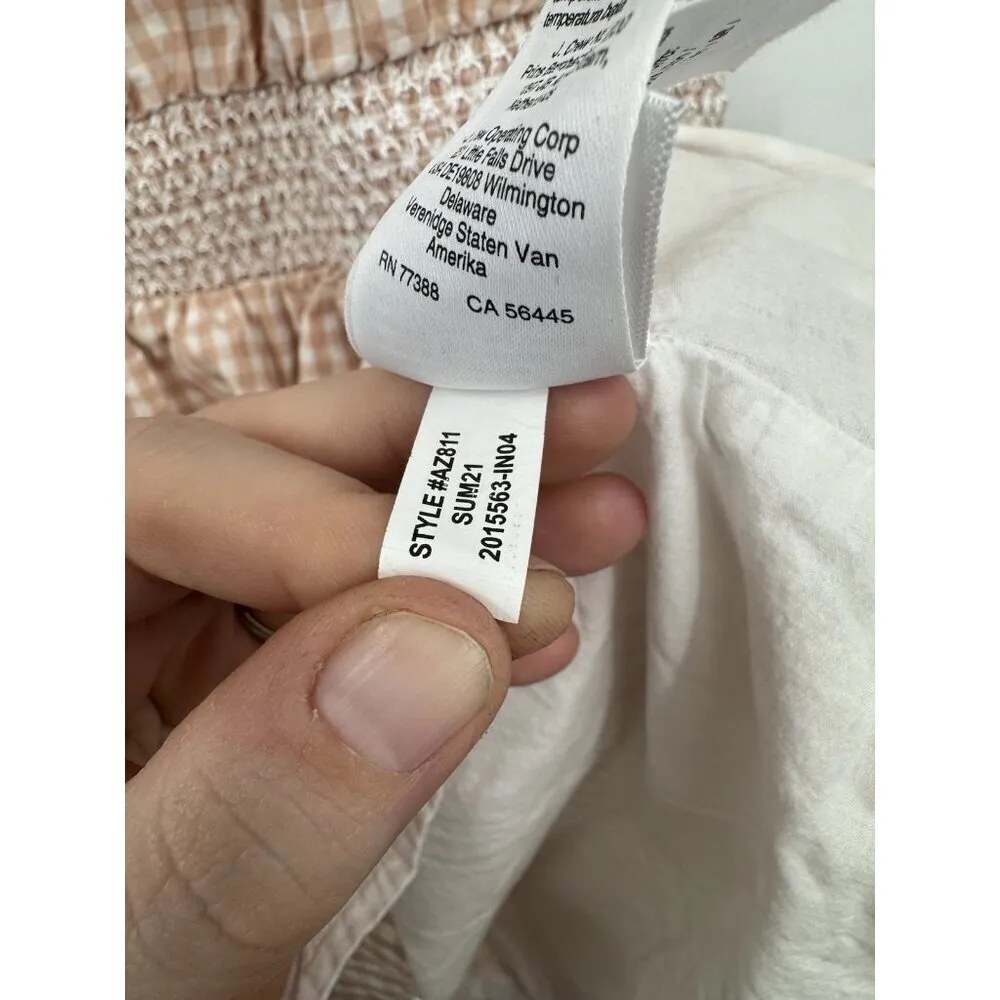 J. Crew Smocked Puff Sleeve Dress Women Medium Peach Gingham‎ Milk Maid Peasant - Image 7