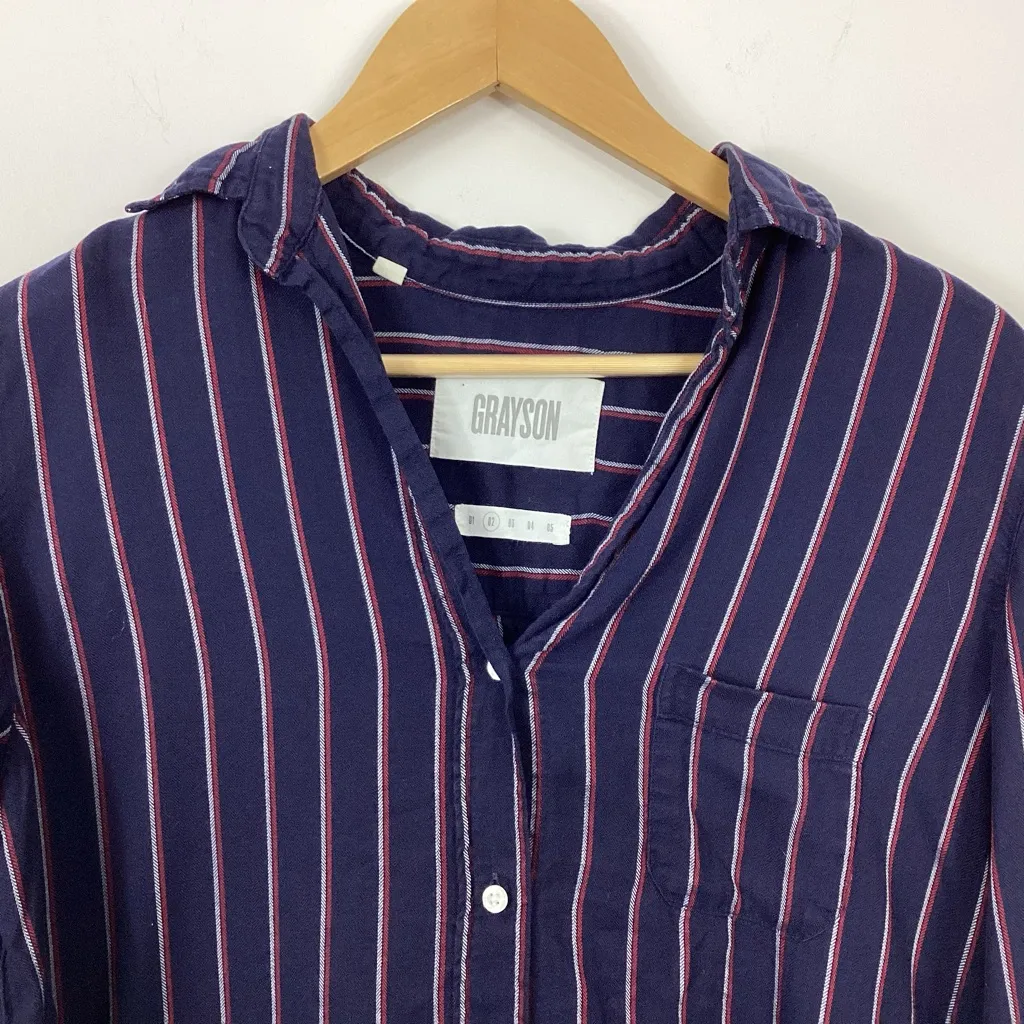 Grayson The Hero Navy Striped Button Down Shirt Size Small Blue - Image 3