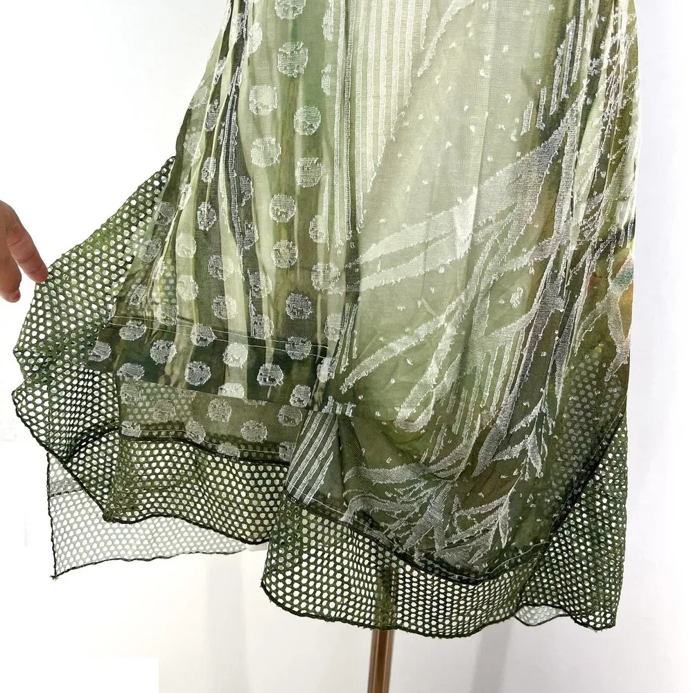 Alberto Makali Green Sleeveless Dress Asymmetrical Handkerchief Mesh Hem - Image 5