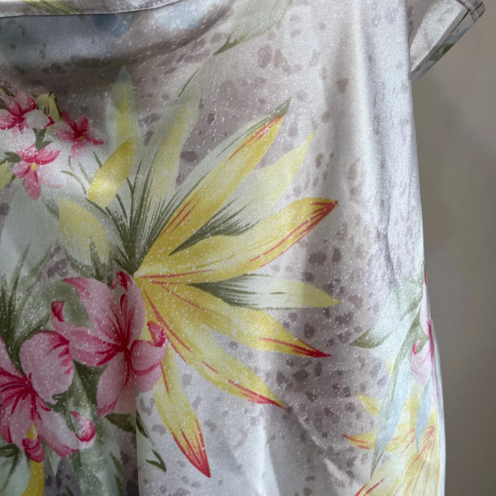 Vintage Delta Burke Floral Slip Nightgown Lace Trim Lingerie Dress Sz 1X Yellow - Image 4