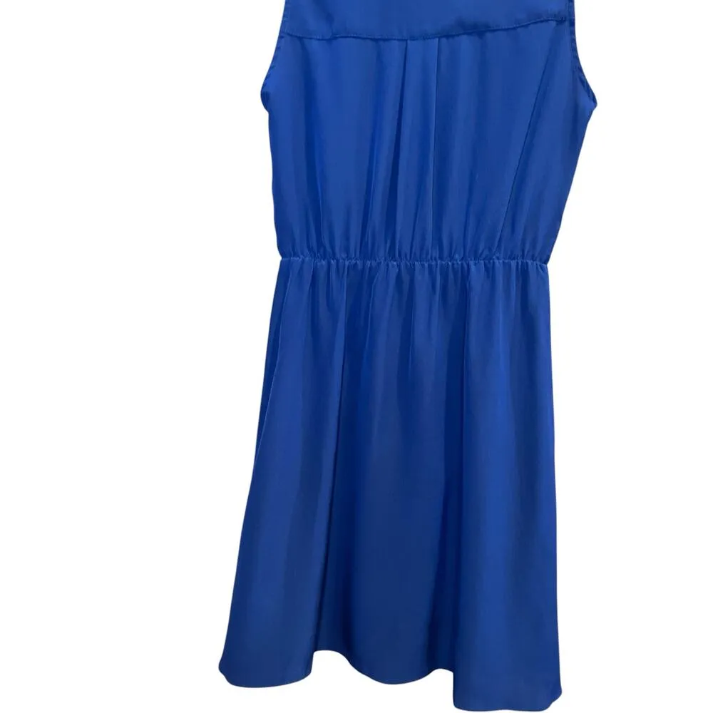 Amanda Uprichard Women Small 100% Silk Mini Dress Royal Blue Sleevless Button Up - Image 7