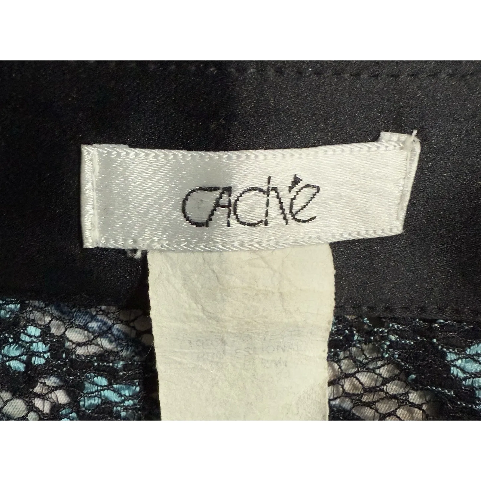 RARE Vintage Cache Lace Zip Blouse‎ Black & Teal Floral Mesh Glam Too Y2K Small - Image 4