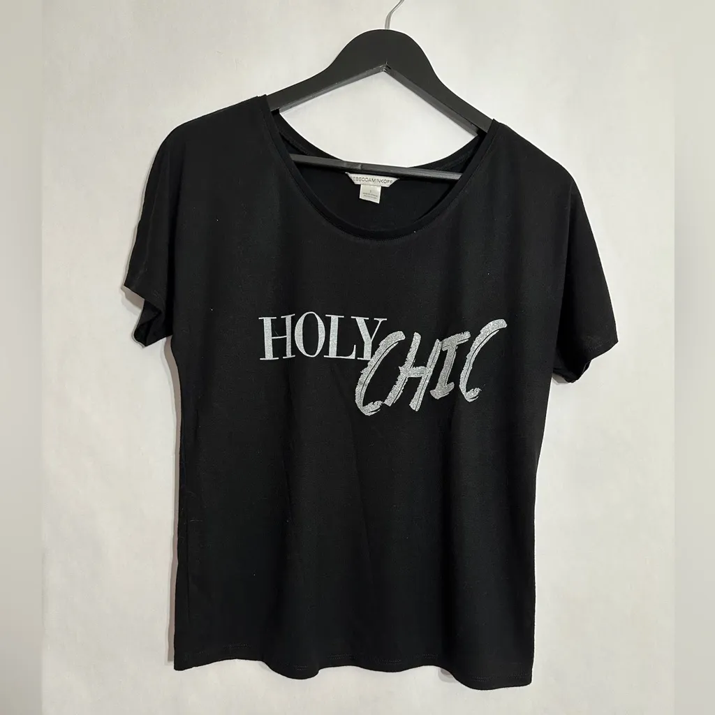 Rebecca Minkoff Black Graphic Tee “Holy Chic” Women’s Small Minimalist Luxury - Image 2