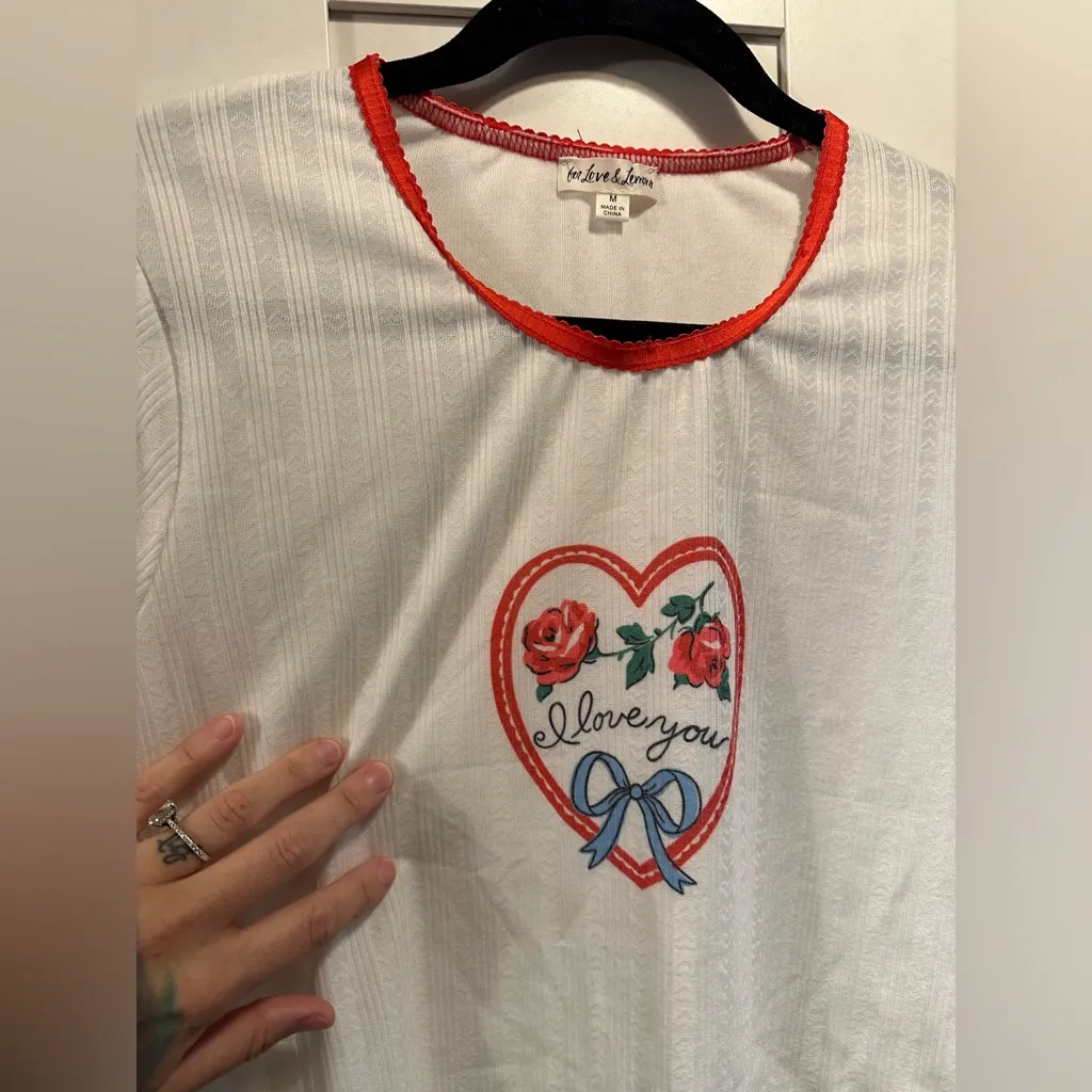 NWT Free People + For Love & Lemons I Love You Heart Baby Tee In White - Image 15