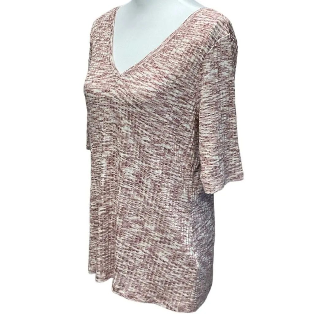 Liverpool Los Angeles Womens Space Dyed Pink V-Neck Short Sleeve Knit‎ Top Sz L - Image 2