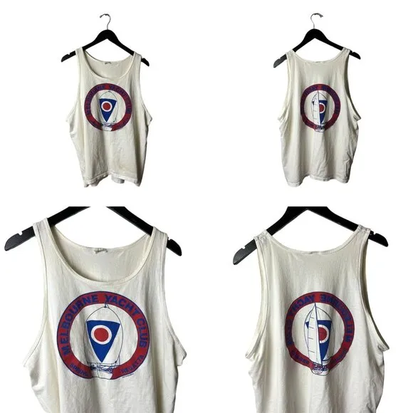 Distressed Vintage Melbourne Yacht Club Tank Top White Large L Spring Regatta - Image 2