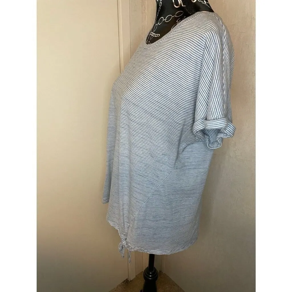 Striped T Shirt Womens Blue‎ White Short Sleeve Tie Knot Casual Top Blue Size L - Image 3