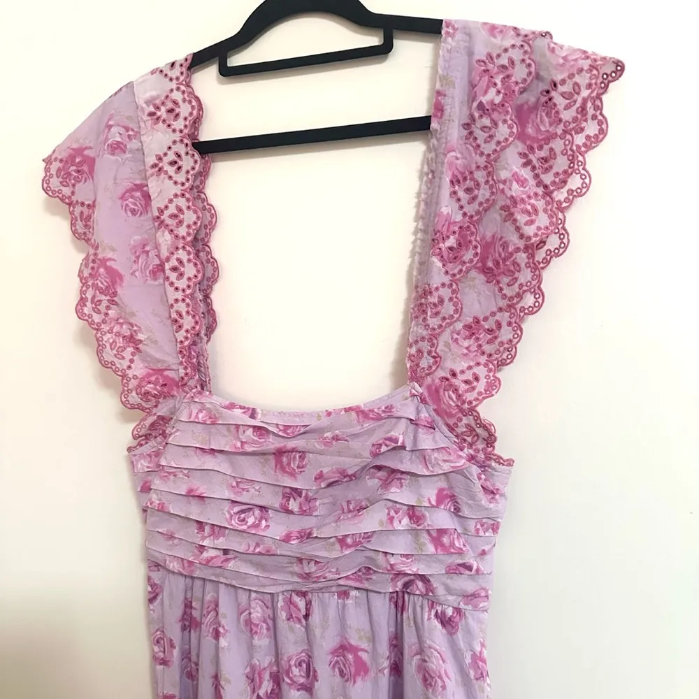 LoveShackFancy Womens Harlyn Purple Floral Pleated Tiered Midi Dress 2 - Image 5