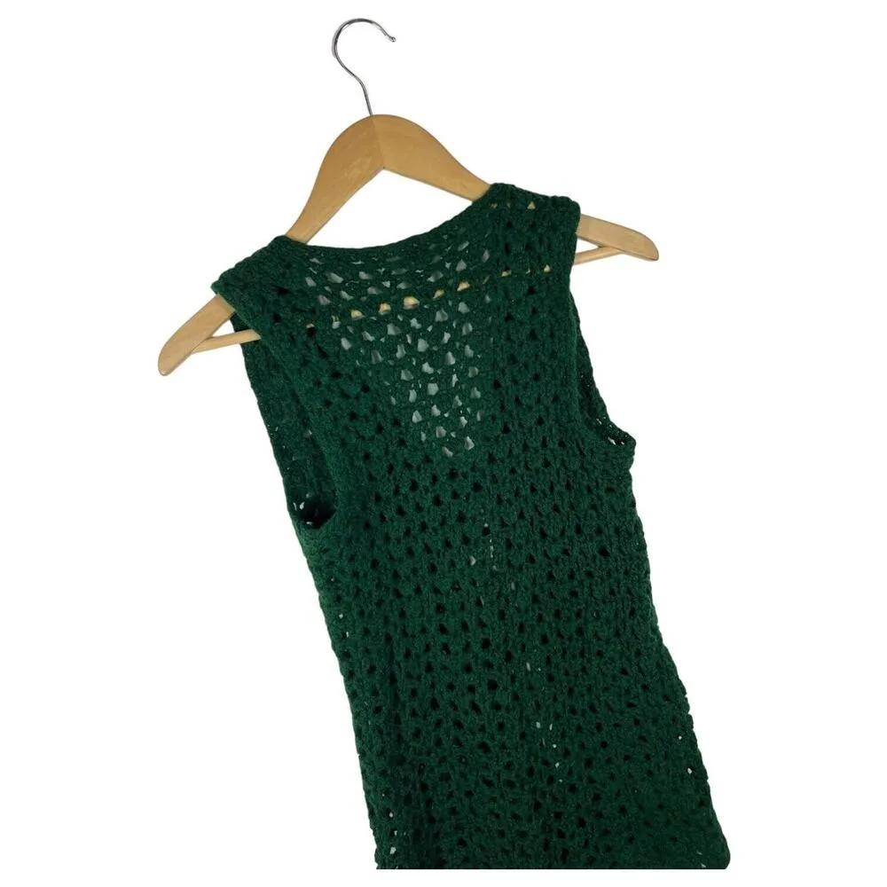 Handmade Crochet Sweater Vest Womens S Knit Grannycore Grandma Open Front Green - Image 9