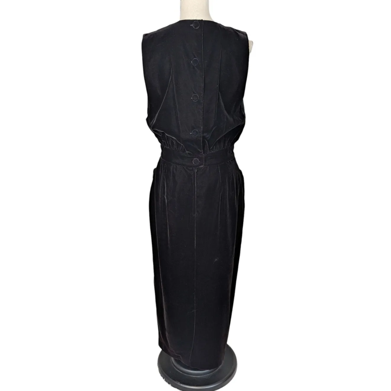 Vintage Talbots Black Velvet Midi Dress | Sleeveless V-Neck - Image 2