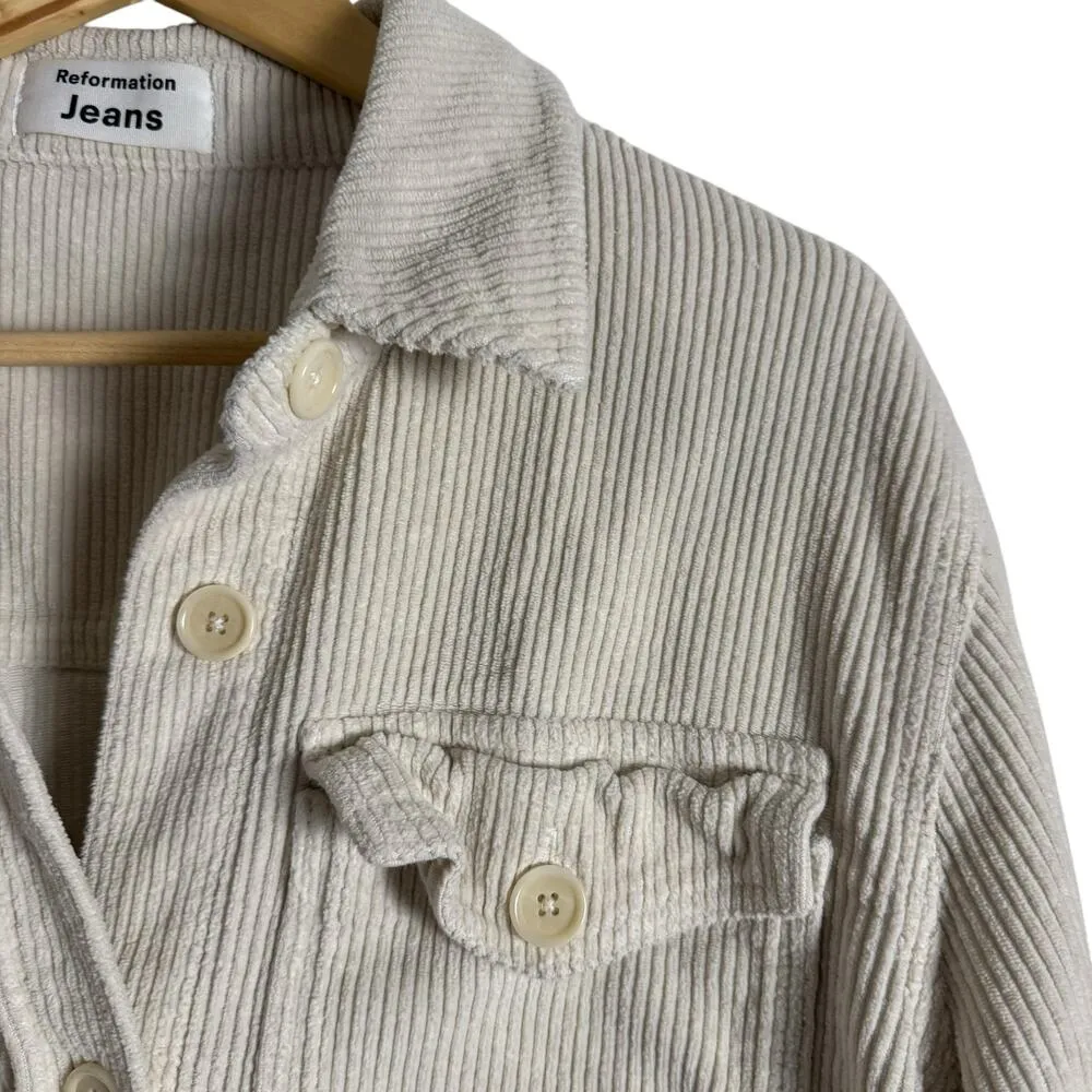 Reformation Jennings Oversized Cream Corduroy Shirt Jacket Shacket Size Large - Image 4