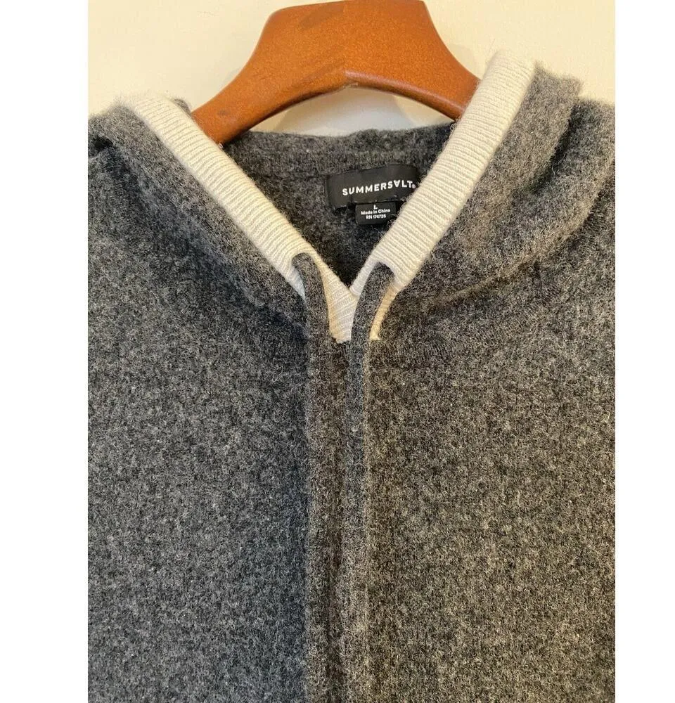 The Coziest Cashmere Blend Hoodie in Charcoal & White Sand Sz Large - Image 6