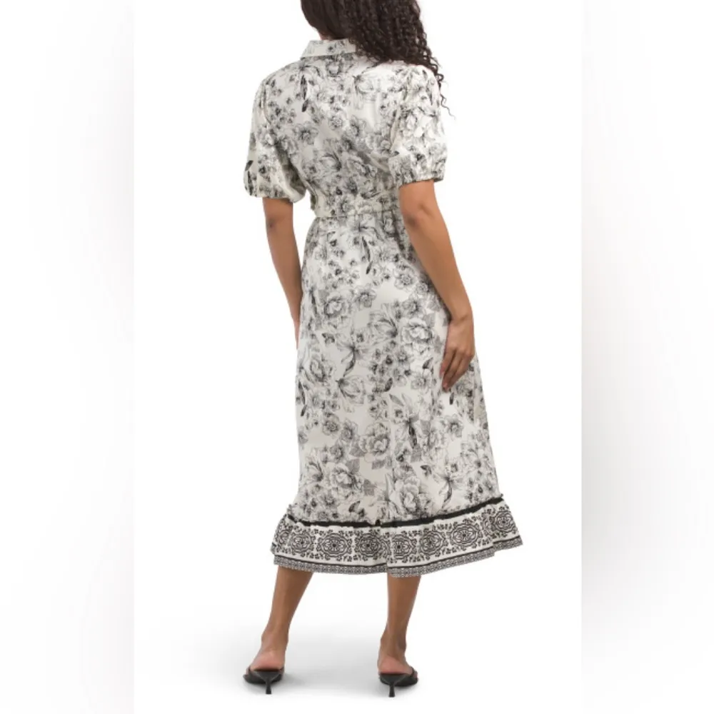 Nicole Miller Floral Puff Sleeve Belted Midi Dress Sz 12 - Image 2