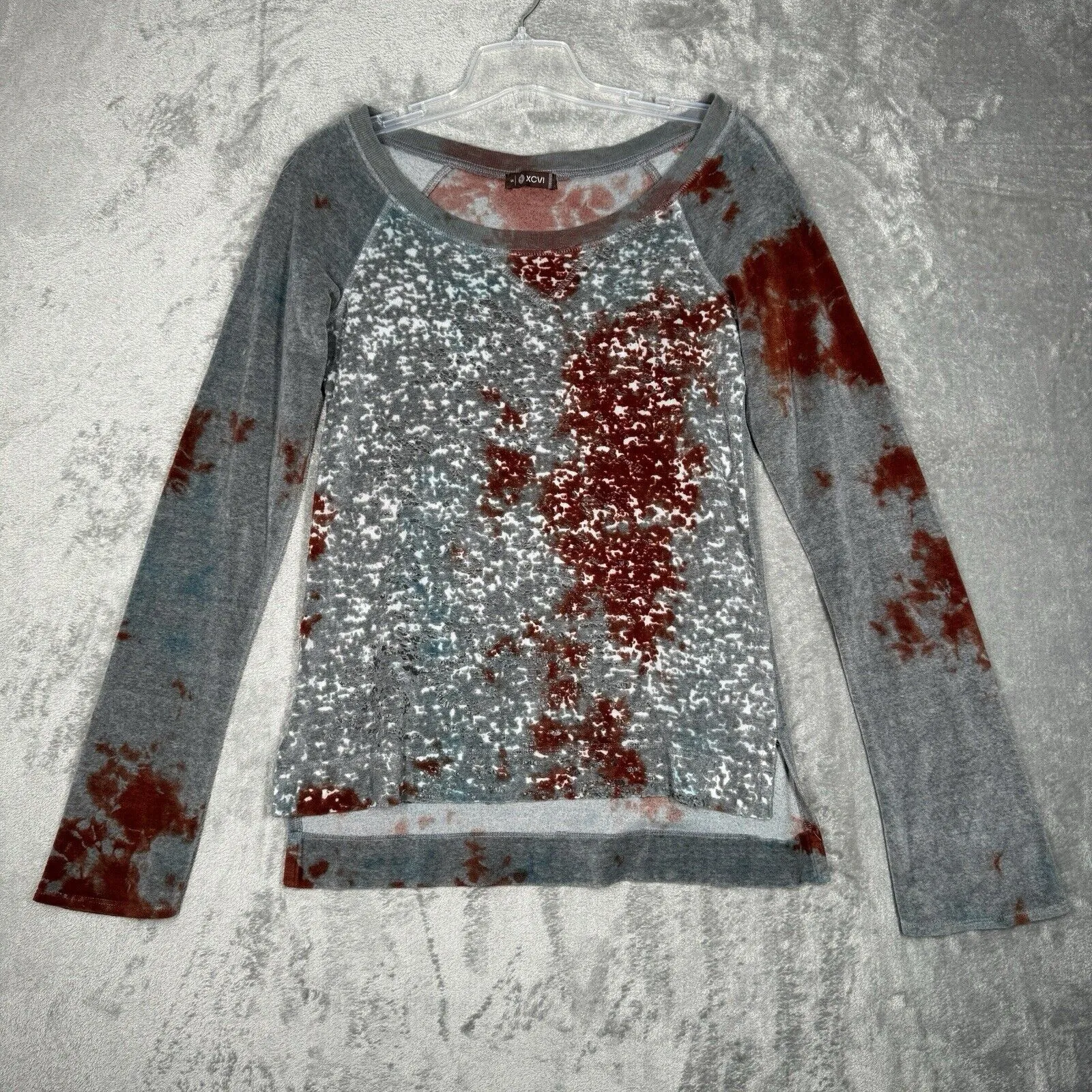 XCVI Shirt Womens Small Gray Red Tie Dye Burnout Comfy Casual Everyday Lounge‎ - Image 2