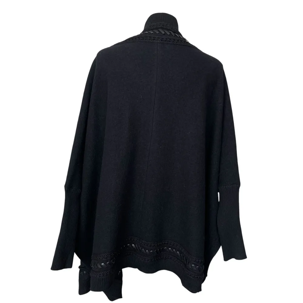 White House Black Market Whipstitch Ruana Women’s Size XS/S Poncho Black Wool - Image 8