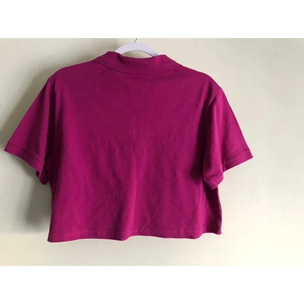 Women's Short Sleeve Boxy Cropped Polo T-Shirt Size L - Image 2