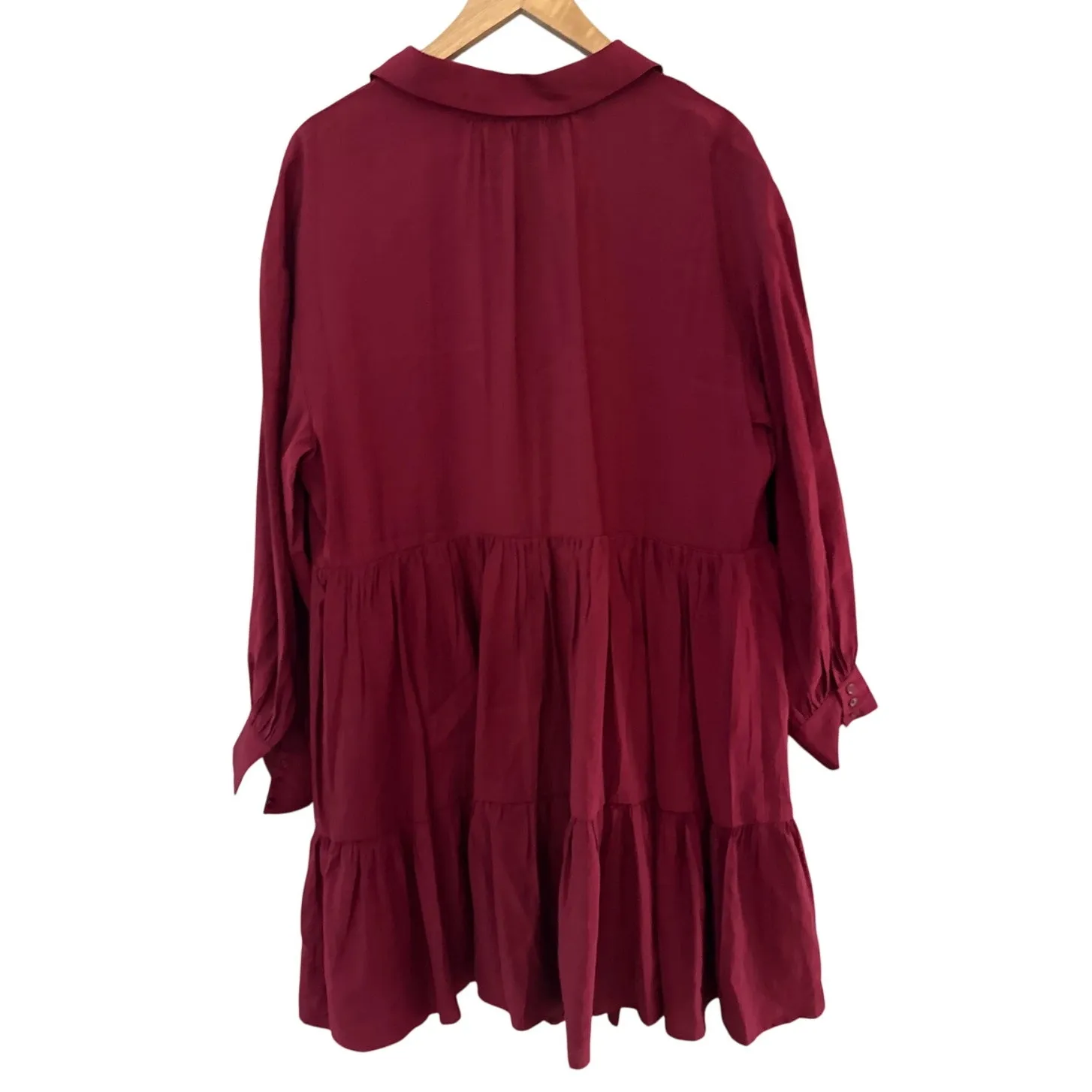 English Factory Plus Collar Detail Tiered Mini Dress Burgundy Size 1X - Image 4