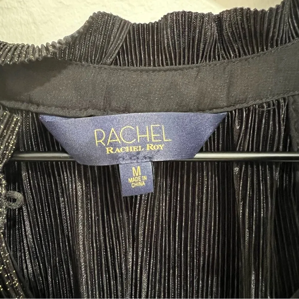 Rachel Rachel Roy Women's Metallic Pleated Blouse Tank Top Size Medium New Black - Image 4