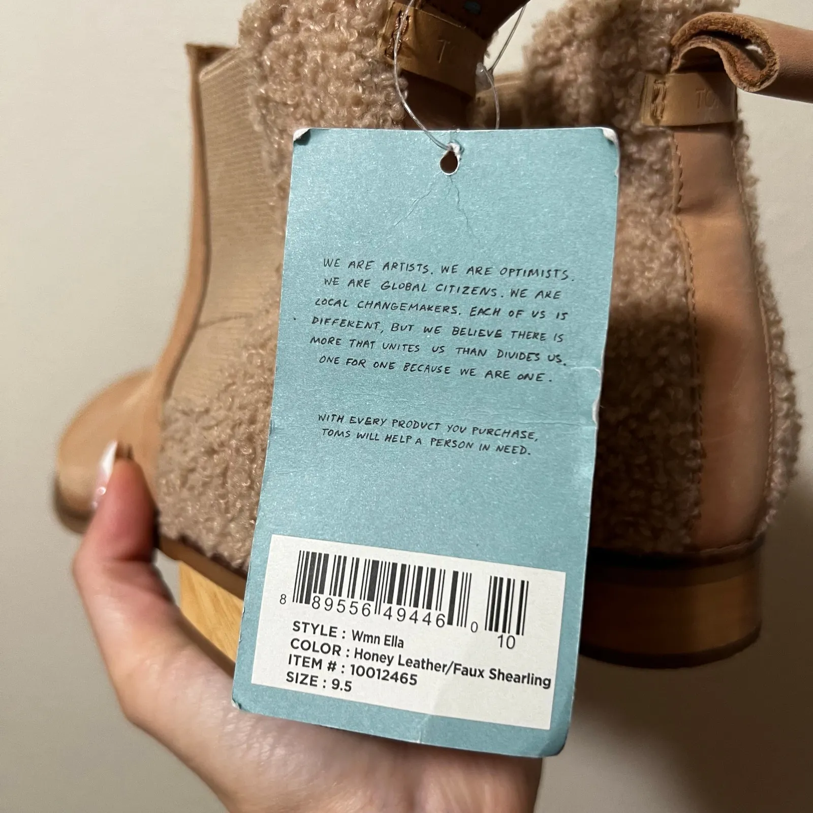 Toms Honey Tan Ella Leather and Sherpa ankle Chelsea boots Bootie NEW Womens 9.5 - Image 5