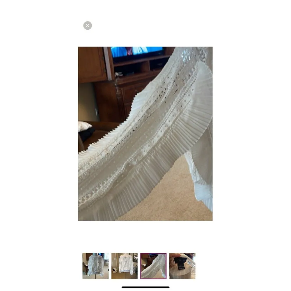 Garcia White Frill Detail Long Sleeve Beautiful Top Women’s Size Large With Cami - Image 4
