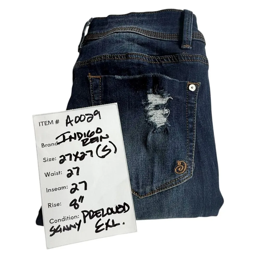 Indigo Rein Skinny BLUE JEANS Women's SMALL 27x27 Distressed Double Button Zip - Image 6
