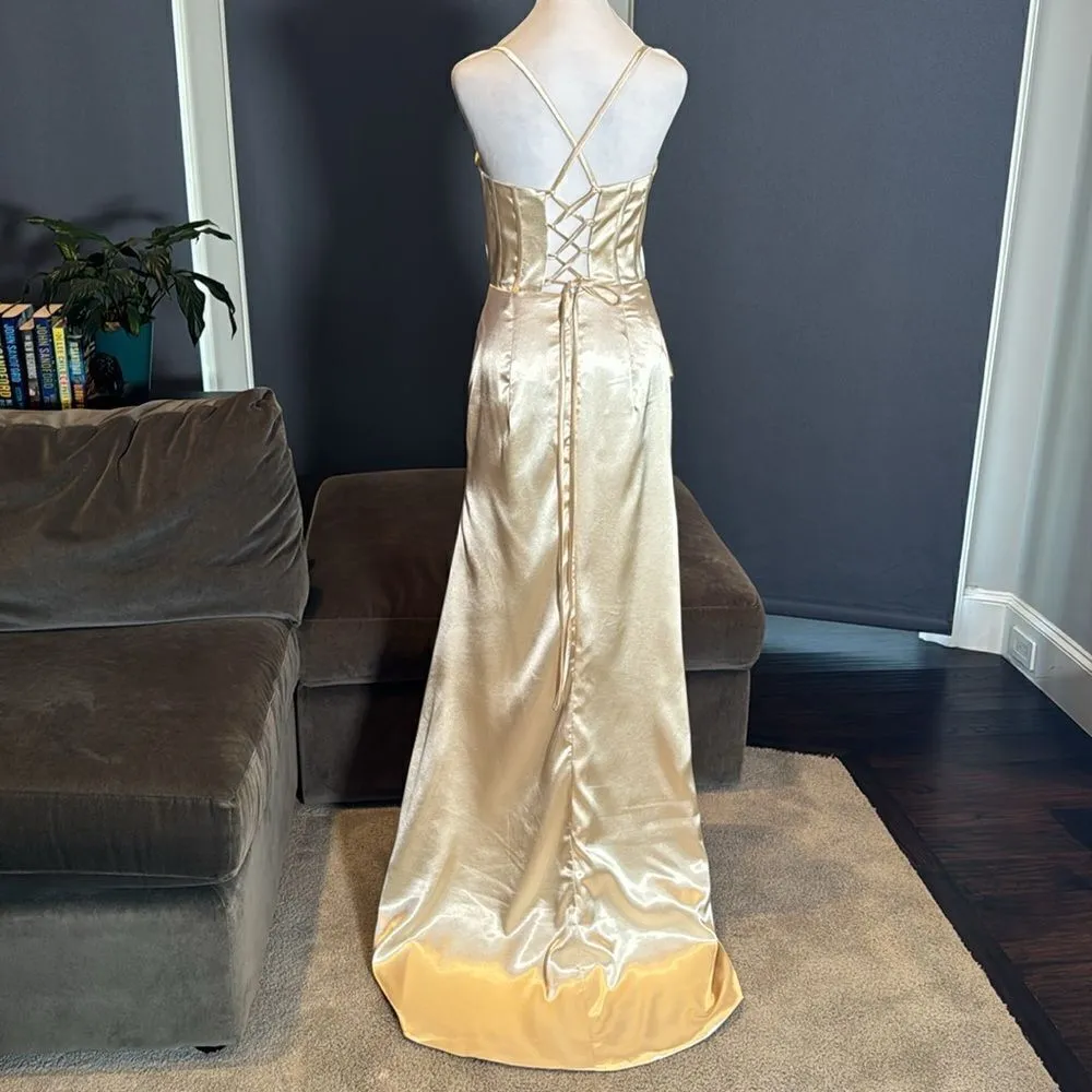 Women’s Full Length Prom Party Dress Criss Cross Straps Leg Slit Size 8 NEW - Image 5