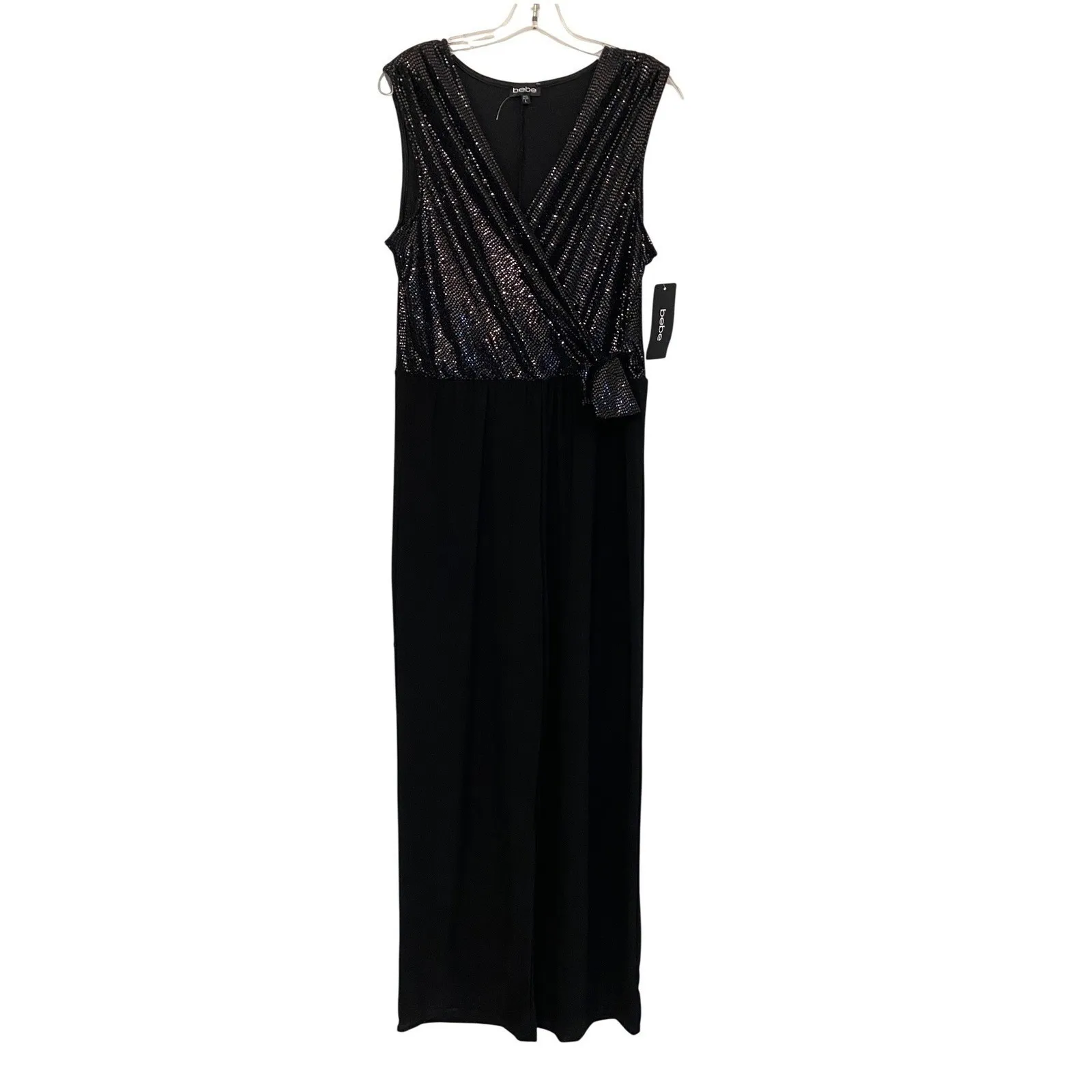 NYE Disco Bebe Sequined Sleeveless Wrap Jumpsuit Wide Leg Evening Formal L NWT - Image 8