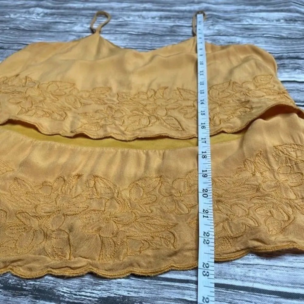 Abbeline Tiered Floral Embroidered Light Tank Top XS Extra Small Mustard Yellow - Image 10