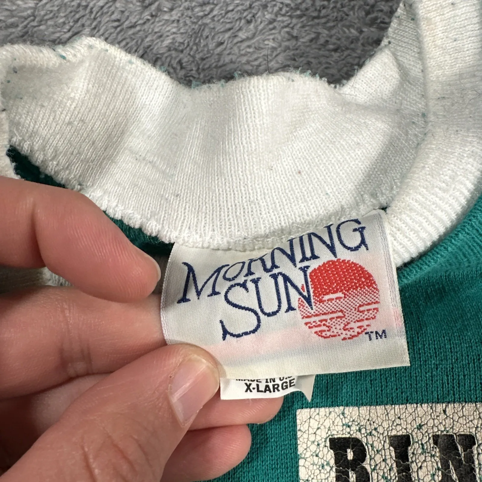 Vintage Morning Sun 80s Teal Bingo Granny Sweatshirt SZ XL Retro Classic USA - Image 3