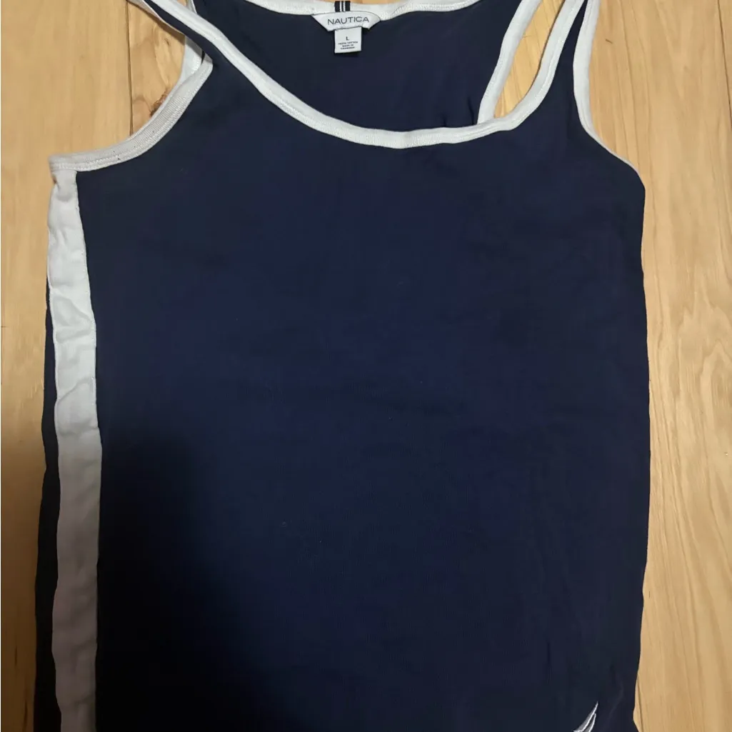 Nautica Dark Blue and White Tank - Image 2
