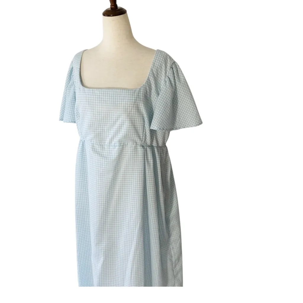 VINTAGE HANDMADE Gingham Maxi Dress Blue Size L - Image 3