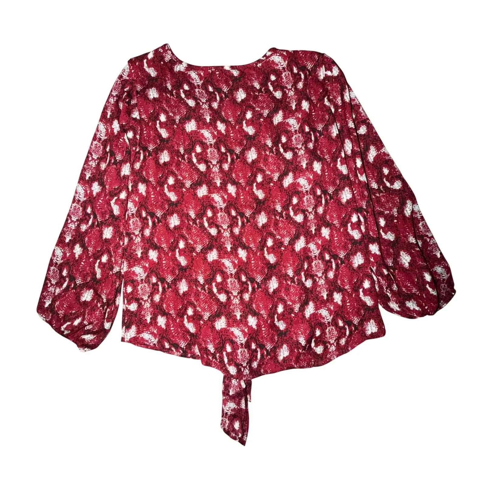 West Kei Women's Red Print Blouse Long Sleeve Tie Back, Size S, New - Image 4
