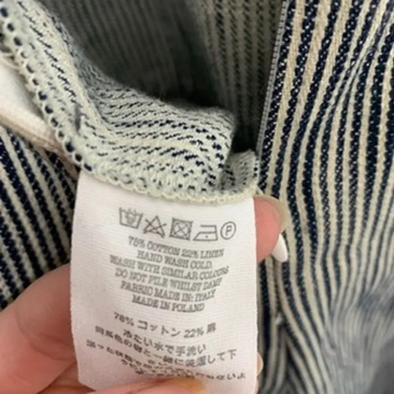 YMC Lodge Cotton Linen Striped Jumpsuit Navy Womens Size XS White - Image 16