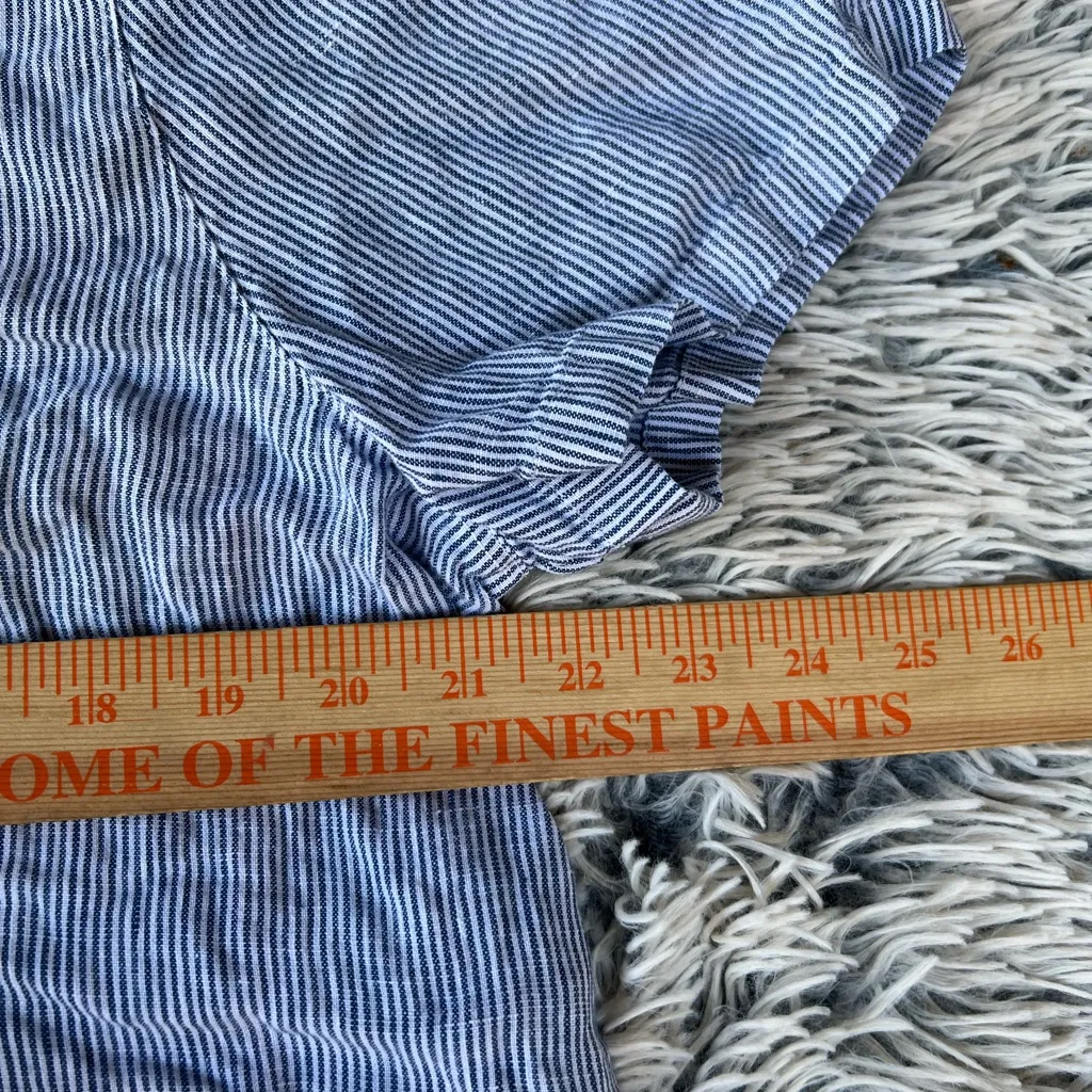 J Jill Womens Sixe XL Floral Back Striped Collared Button Front Shirt Blouse Blue - Image 4