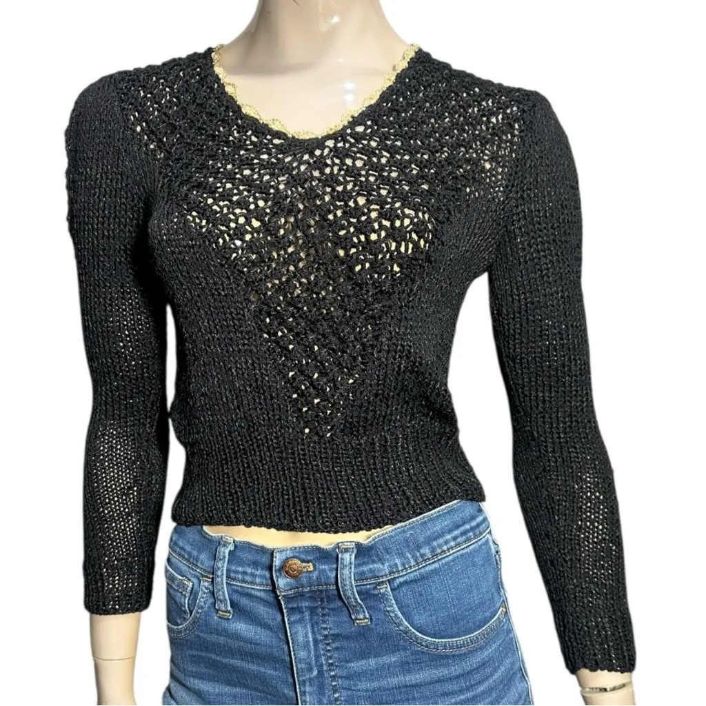 Antonella Preve Vintage NWT Women’s Size S Black Gold Metallic Neckline Sweater - Image 3