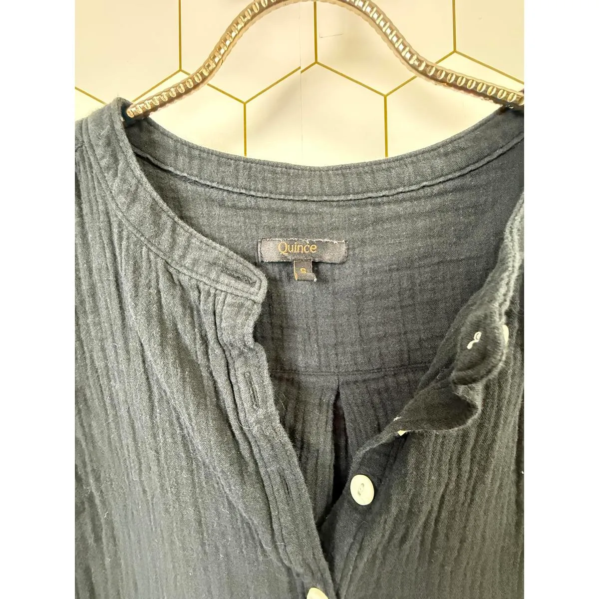 Quince Black 100% Organic Cotton Gauze Roll Sleeve Shirt - Size - Small - Image 5