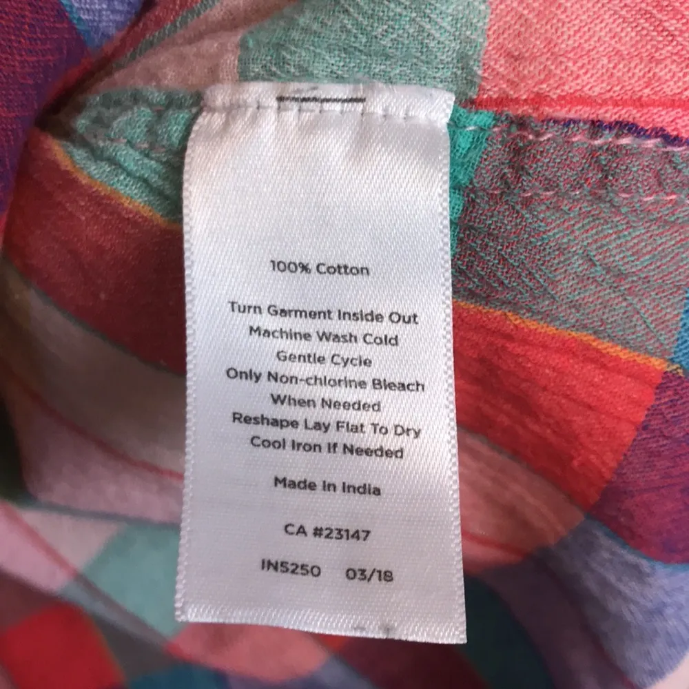 Talbots Women’s Colorful Plaid Split Neck Button-Up Long Sleeve Shirt - Image 9