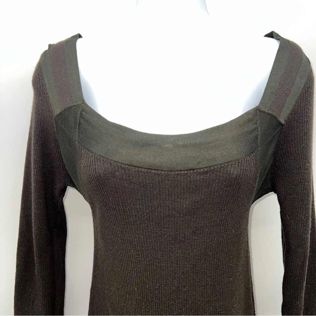 Gucci Olive and Brown Long Sleeve Ribbed Knit Top Shirt Made in Italy-Size L - Image 3