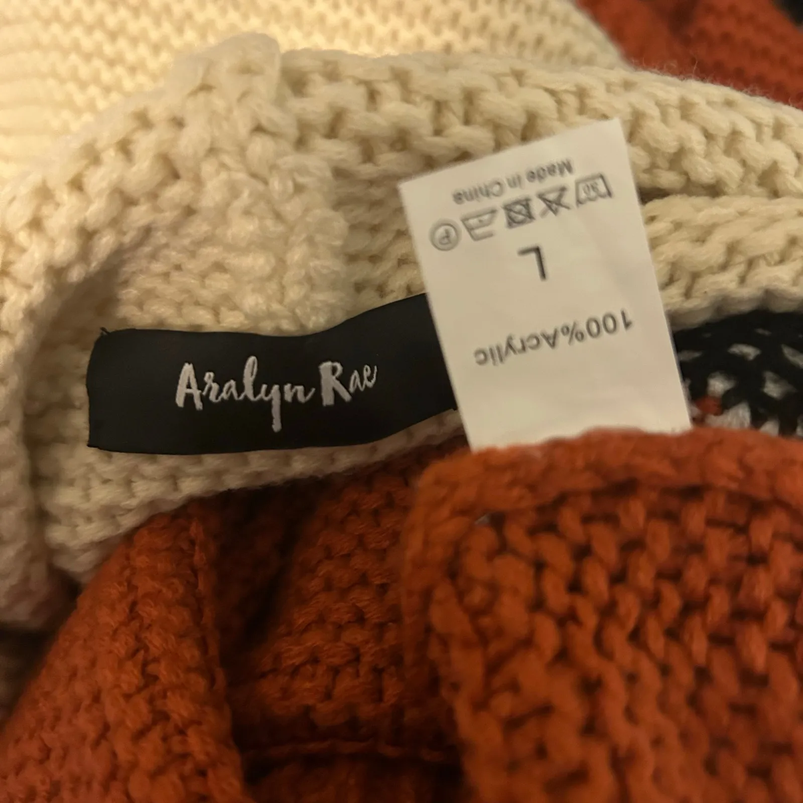 Sweater Cowl Neck SZ LG Multi Knit and Colors Cheetah Chunky Eclectic Aralyn Rae White - Image 8