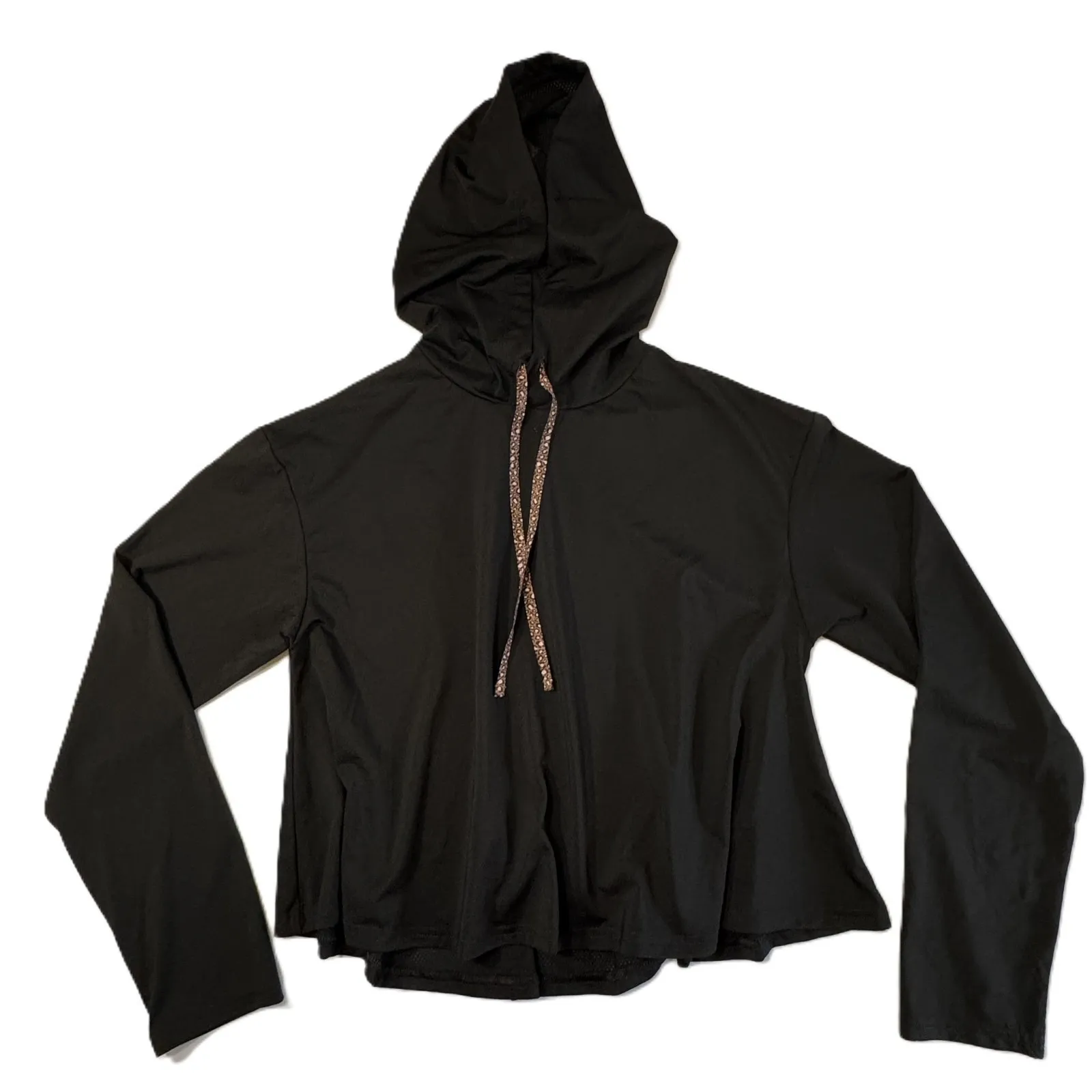 Fabletics Powerhold Capri Cropped Hoodie Set Womens XS Black Micro Leopard Mesh - Image 11