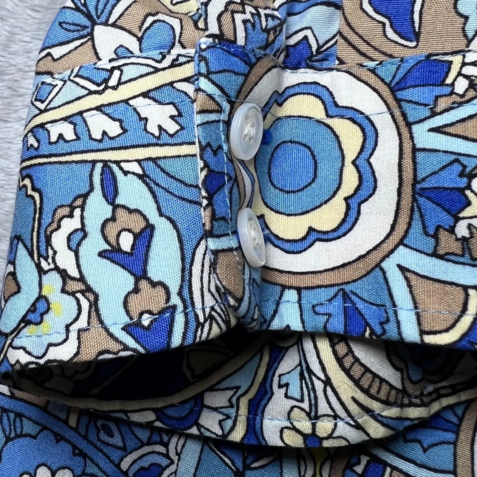 Talbots Blouse Womens 12 Blue Yellow Paisley Print Non Iron Short Sleeve Shirt - Image 11