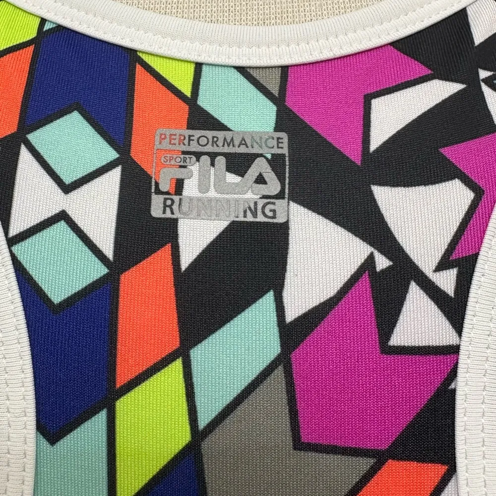Fila Sport Mutlicolor Geometric Print Lightly Padded Sports Running Bra | Large - Image 5