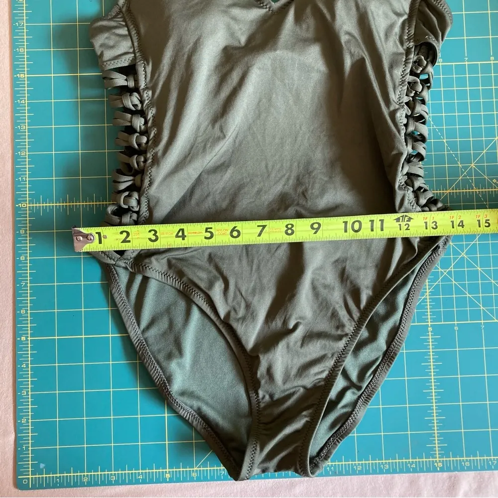 Shade & Shore Olive Green One Piece Swimsuit w/ Side Cut Outs Size M - Image 9