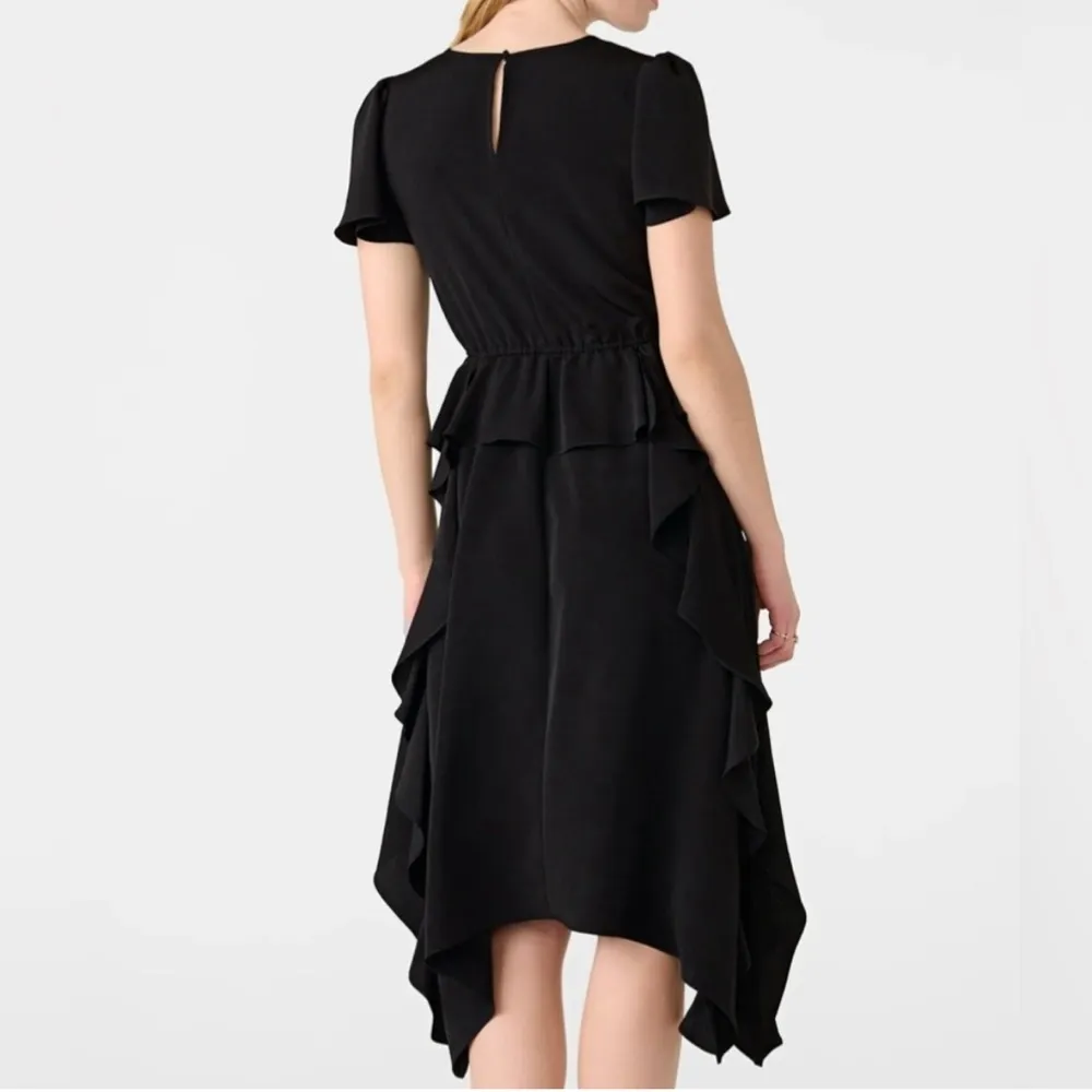 Karl Lagerfeld Silky Crepe Peplum Midi Dress Short Sleeve Black 8 Whimsigoth - Image 2