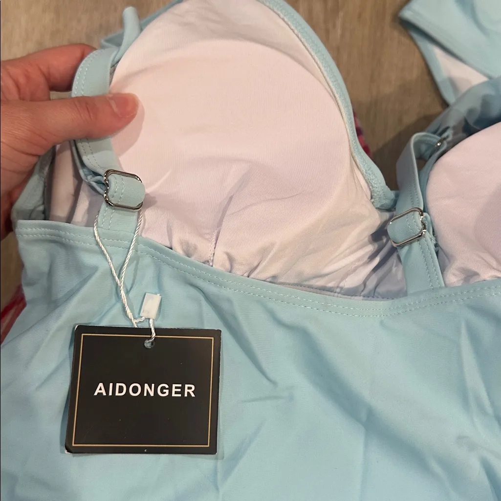 Light Blue Ruffled tankini Swimsuit padded - Image 3