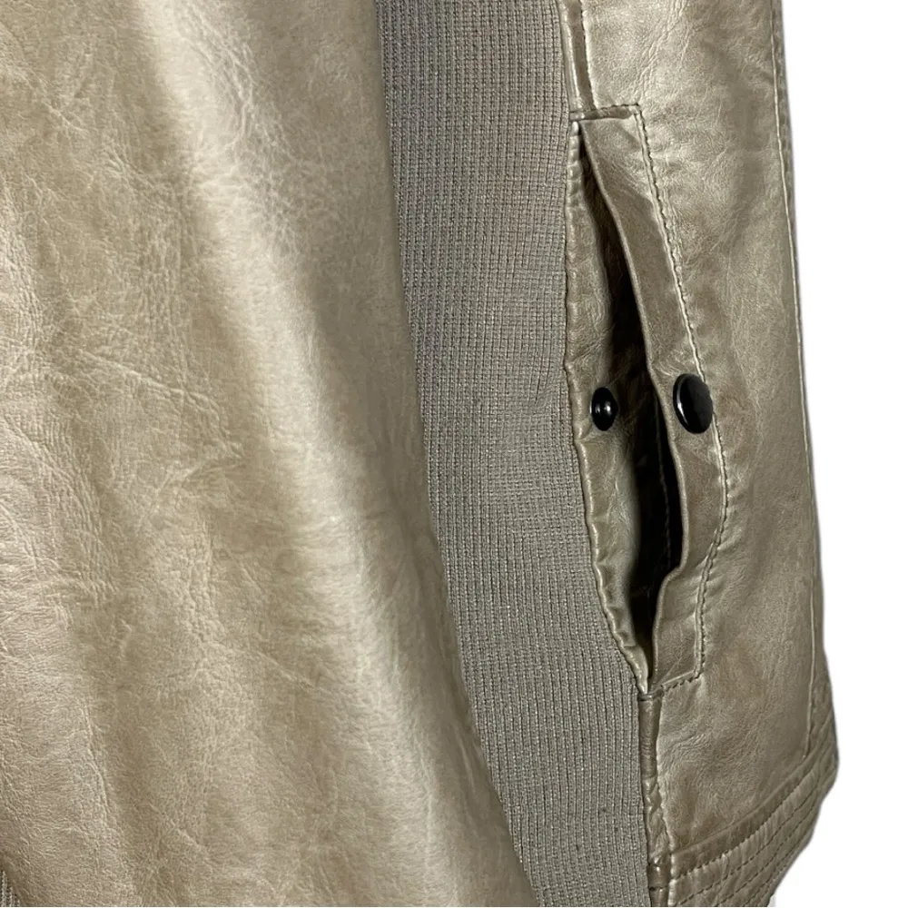 Sebby Faux Leather Jacket Moto Collarless Zipper Knit Taupe Tan Women’s Size XXL - Image 10