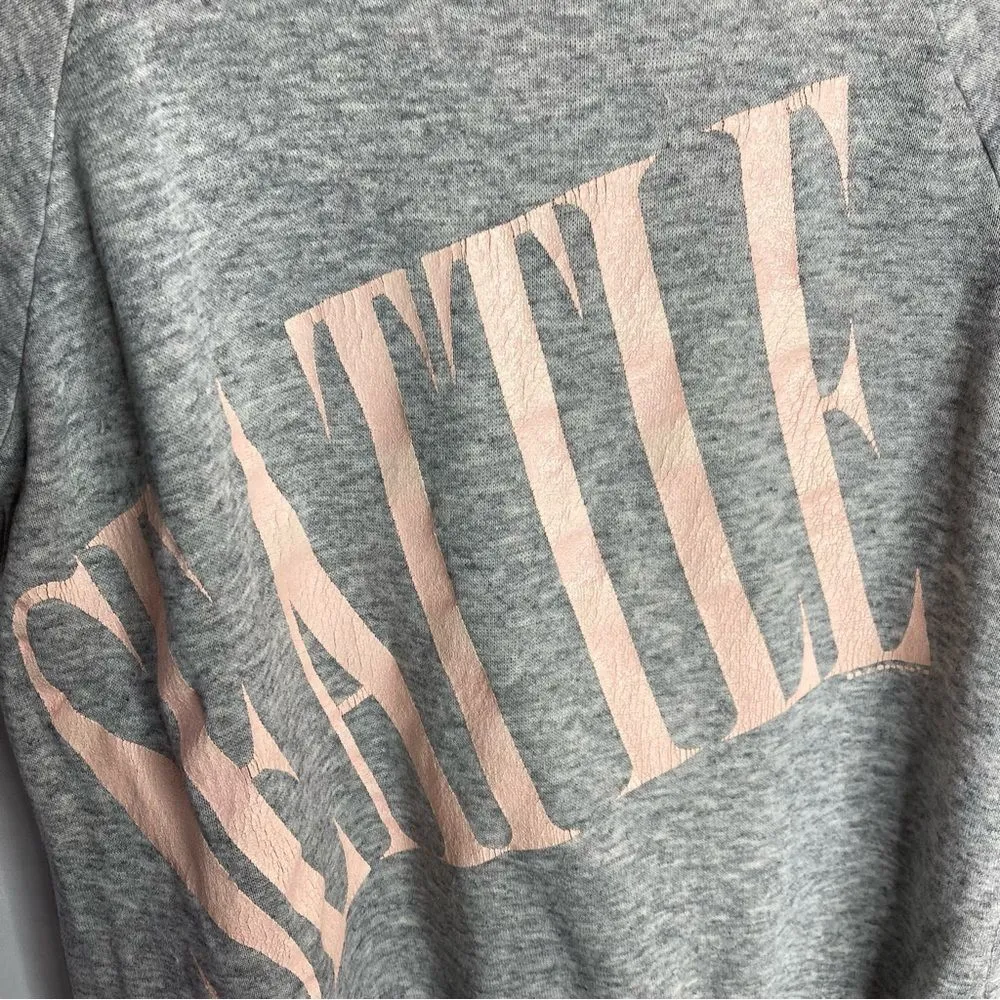 Vintage 90s Seattle Short Sleeve Sweater Medium Large Gray Pink Crop Y2K - Image 4